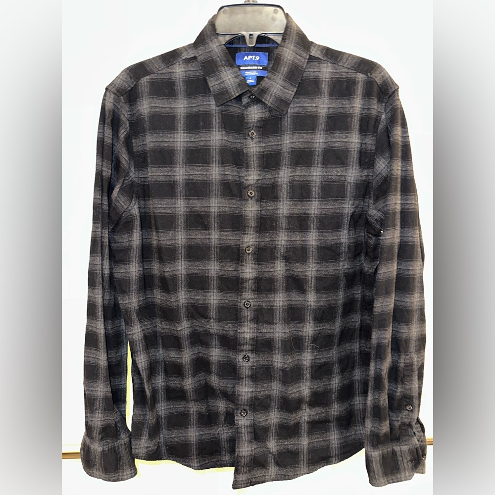 Apt. 9 plaid button down. Super comfy. Runs short, in my opinion.